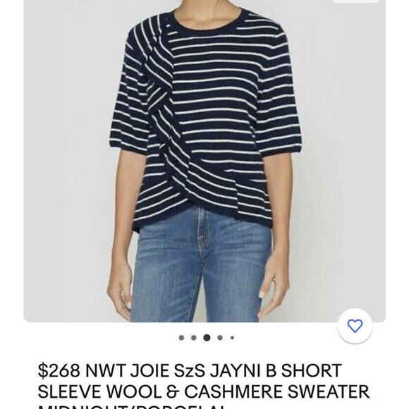 Joie Sweater Striped Jayni Wool Cashmere Top Sz L Short Sleeves Ruffles Crew - Picture 8 of 15